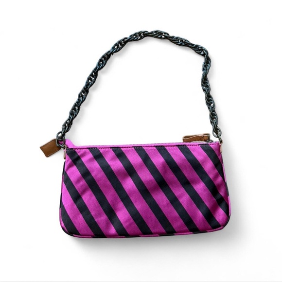 J. Crew Handbags - J. Crew Pink and Black Diagonal Stripe Wristlet